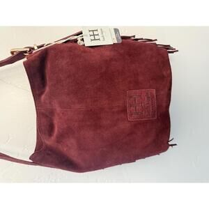 Haute Hippie Burgundy Suede Fringe Shoulder Bag